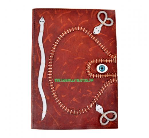 Handmade antique paper leather journal god eyes look tripple snakes leather diary & sketchbook